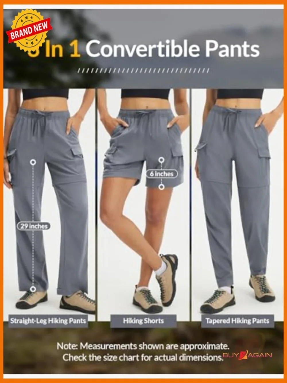 Convertible Zip-Off Hiking Pants with 6 Pockets Quick Dry UPF 50+ - Picture 3 of 7